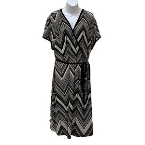 Black, Grey, and Cream Chevron Wrap Dress